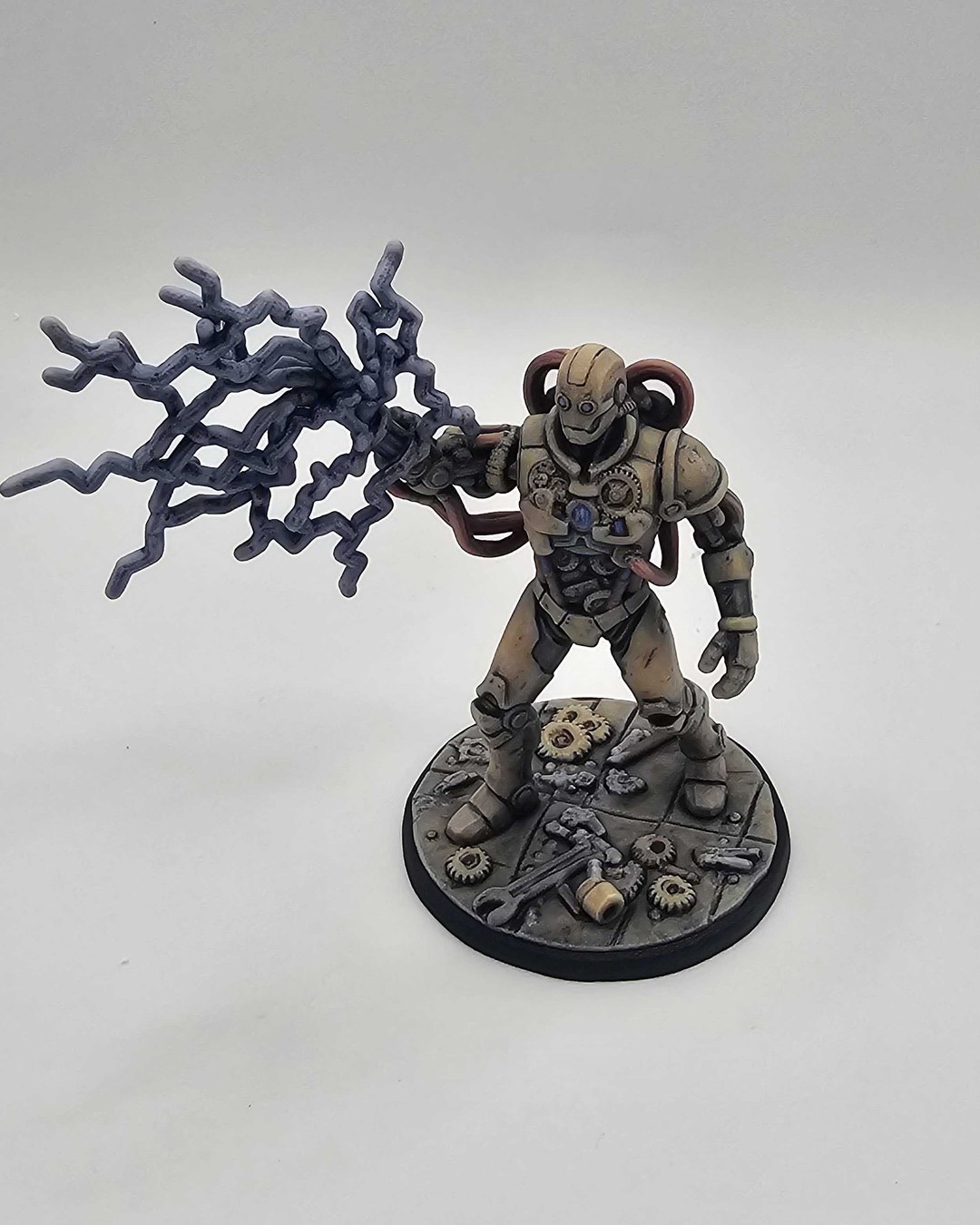Full color steampunk robot figure casting lightning